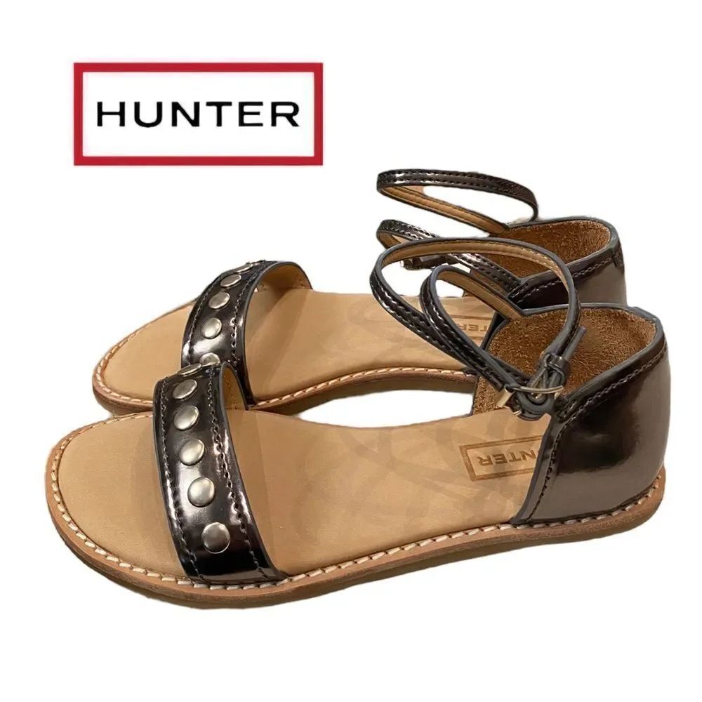 HUNTER Women's Orig Mirror Studded Sandal Sage Ankle Strap Sandals NEW 5